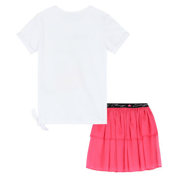 Girls White & Pink Skirt Set